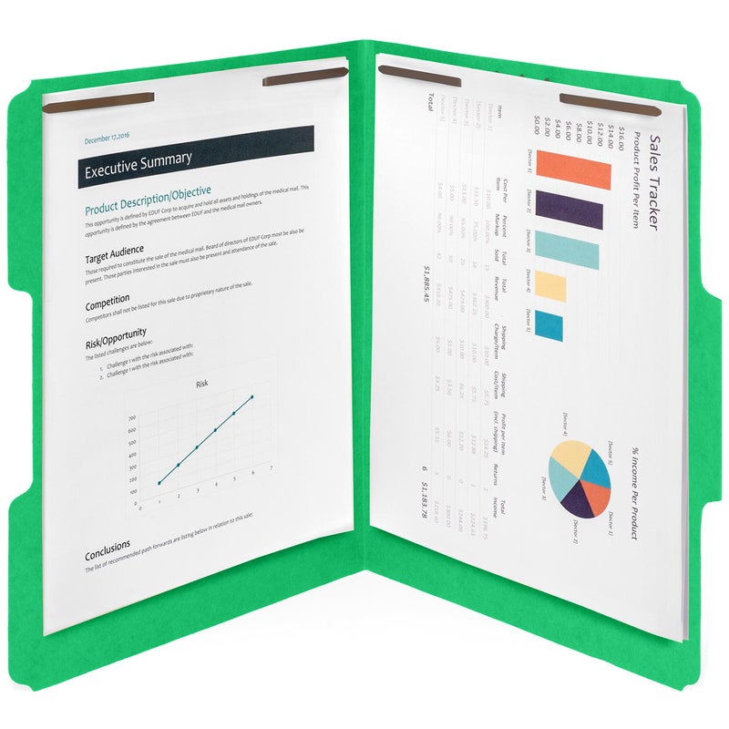 Blue Summit Supplies 50 Green Fastener File Folders - 1/3 Cut Reinforced Tab - Durable 2 Prongs Bonded Fastener Designed to Organize Standard Medical Files, Law Client Files, Office Reports - Letter Size, Green, 50 Pack - Image 5